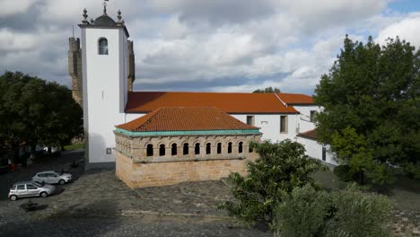 Bragança's-Domus-Municipalis-Romanesque-Gem,-Portugal.-Aerial-panorama