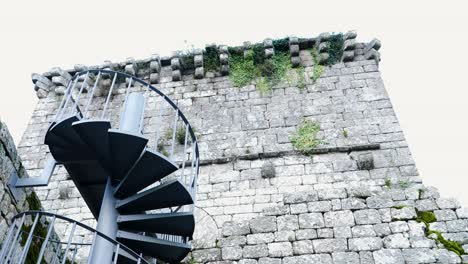 Spiral-Staircase-at-Monforte-Castle,-Chaves,-Portugal