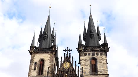 Impressive-gothic-Church-of-Our-Lady-before-Tyn-tower-with-spires-close-up