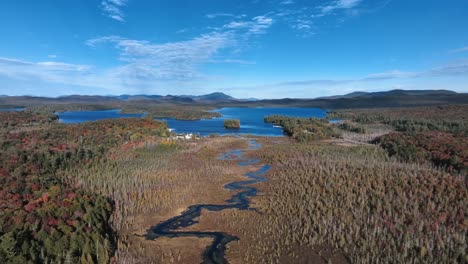 Scenery-Of-Coastal-Protected-Wetlands-With-Autumn-Forest-Islands