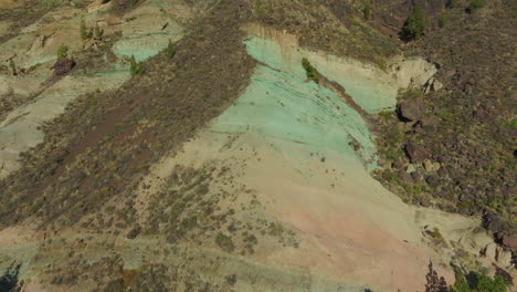 Aerial-view-travelling-in-Los-Azulejos-De-Veneguera-with-fantastic-colors,-on-the-island-of-Gran-Canaria