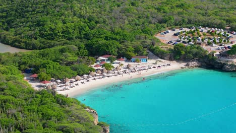 Drone-orbit-reveals-secluded-cove-of-white-sand-at-Grote-Knip-Curacao