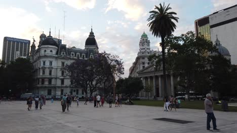 Panoramic-Portrait-of-Buenos-Aires-City-Plaza-de-Mayo-People-Walk-in-Argentina-Famous-Square