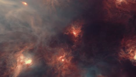 Flug-Durch-Einen-Leuchtend-Orangefarbenen-Nebel-In-Den-Tiefen-Des-Weltraums