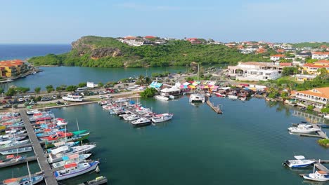 Aerial-establishing-view-of-fishing-port-harbor-of-Spanish-waters-Curacao