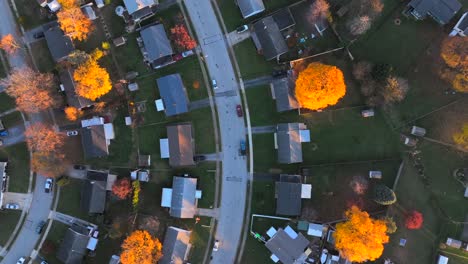Top-down-view-of-American-neighborhood-during-autumn