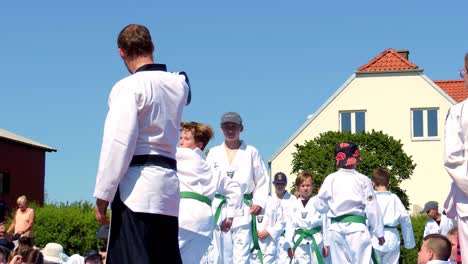 Los-Estudiantes-De-Taekwondo-Cinturón-Verde-Están-Practicando-Patadas-Hacia-La-Cabeza-Del-Oponente