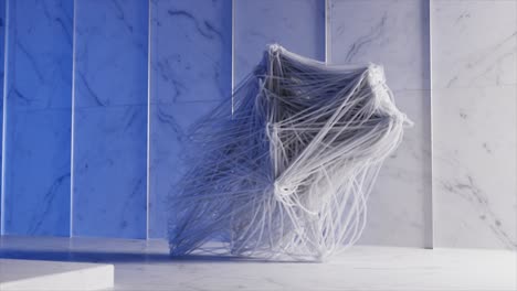 Abstract-Concept-A-Figure-of-White-Threads-Walks-Along-a-White-Marble-Wall-Tied-with-Ropes-Blue-Neon