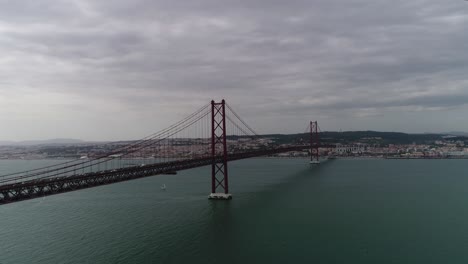 Aerial-view-of-25th-April-Bridge-in-Lisbon,-Portugal
