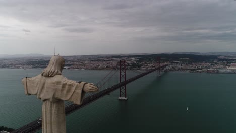 Aerial-Footage-of-Lisbon-Santuario-De-Cristo-Rei---Portugal