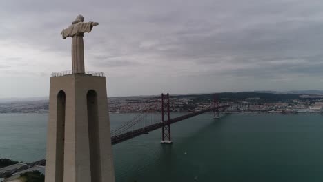 Aerial-view-of-Cristo-Rei-monument-in-Lisbon,-Portugal