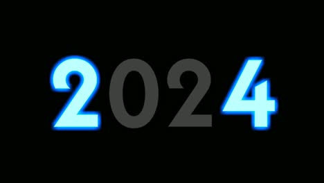 Gráficos-En-Movimiento-De-Animación-Número-2024-De-Neón-Azul-Sobre-Fondo-Negro