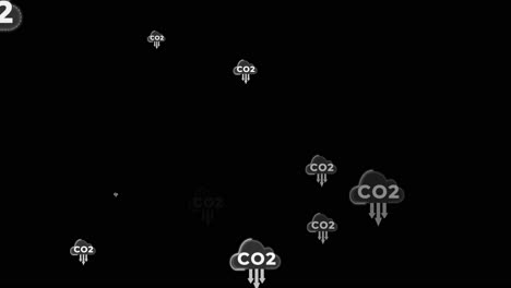 Animación-De-Partículas-De-Co2-Sobre-Fondo-Negro-Con-Flechas-Para-Reducir-El-Dióxido-De-Carbono