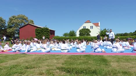 Taekwondo-Trainer-Mit-Schwarzem-Gürtel-Unterrichtet-Taekwondo-Schüler-Beim-Outdoor-Training