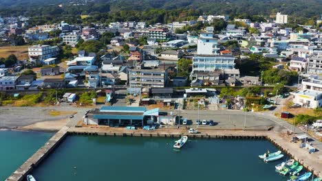 Osatsu-Port,-Aerial-View-of-Fishing-Village-in-Toba,-Mie-Japan