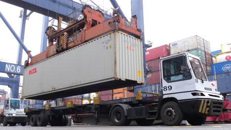Containerverladung-Im-Hafen-Von-Karatschi,-Lebhafte-Handelsaktivität,-Pakistan