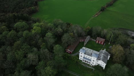 Aerial-View-Over-Reins-Kloster---Tourist-Attraction-In-Rissa,-Norway---Drone-Shot
