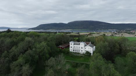 Scenic-View-Of-Rein-Abbey-In-Rissa,-Norway---Aerial-Panoramic