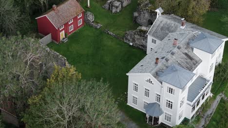 Exterior-Of-Reins-Kloster-In-Rissa,-Norway---Aerial-Drone-Shot