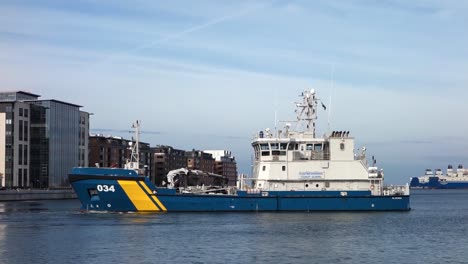 Swedish-Coast-Guard-vessel-KBV-034-Kustbevakning-in-Malmo,-Sweden
