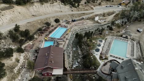 Aerial-view-of-Colorado-hot-spring-in-the-river-with-pools-surrounding
