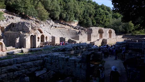 Historical-Flock:-Crowds-of-Tourists-Marvel-at-the-Amphitheater-and-Old-Buildings-Complex-Near-the-Ancient-Archaeological-Site-of-Butrint