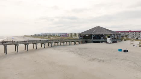 Drone-of-an-empty-beach-in-Tybee-Island-pier-and-pavilion
