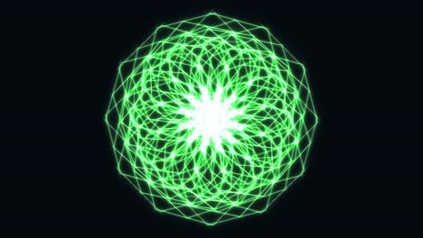 Geometrische-Kreise,-Heilige-Geometrie,-Grüne-Nahtlose-VJ-Schleife,-Schwarzer-Hintergrund,-Rotierend