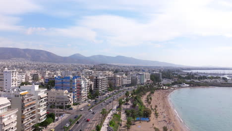 Rising-aerial-shot-of-the-Athens-sea-front