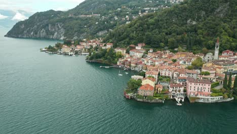 AERIAL:-Town-of-Varenna-is-Established-near-the-Coast-of-Lake-Como