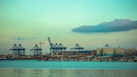 Timelapse-the-industrial-port-on-Isla-Verde,-sunny-morning-in-Algeciras,-Spain