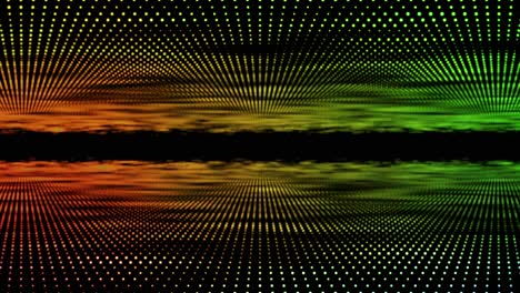 Digital-Disco-Dot-3D-Animation-Motion-Graphic-Tunnel-Dot-Glow-Beleuchtung-Spiegelpartikel-Auf-Abstrakter-Schwarzer-Hintergrundschleife-Visueller-Effekt-Live-Performance-Titel-4k-Gelb-Limette-Orange