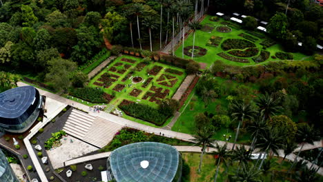 Aerial-drone-shot-of-the-botanical-garden-in-Bogotà,Colombia