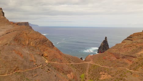 Dry-Landscape-and-Cliffs-in-Madeira-Island,-Portugal---Ponta-de-Sao-Lourenco