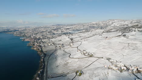 Lavaux-Vineyard-And-Hillside-Village-On-The-Shore-Of-Lake-Geneva-During-Winter-In-Switzerland