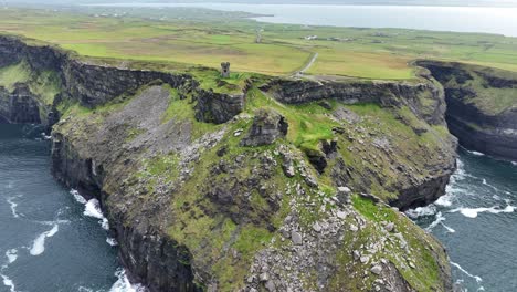Drone-Panning-shot-of-The-Cliffs-of-Moher-wild-Atlantic-way-on-a-November-day-wild-Ireland-in-Winter