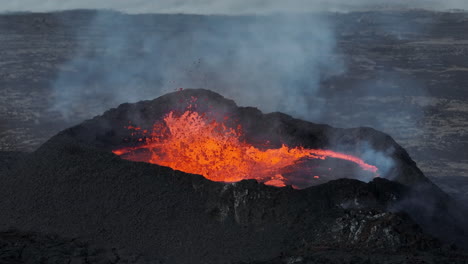 Close-up-view-of-hot-lava-inside-volcano