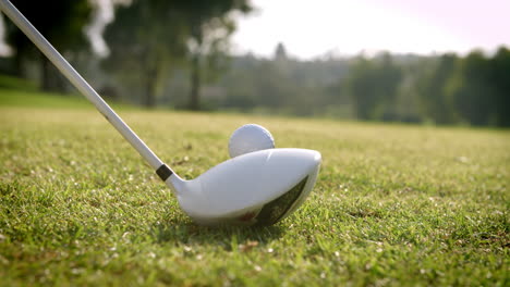 Close-Up-Of-Golfer-Hitting-Tee-Shot-In-Slow-Motion