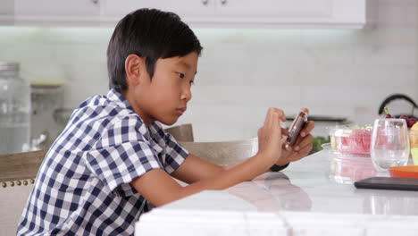 Junger-Asiatischer-Junge,-Der-Ein-Spiel-Auf-Einem-Mobilen-Gerät-Spielt,-Aufgenommen-Auf-R3D