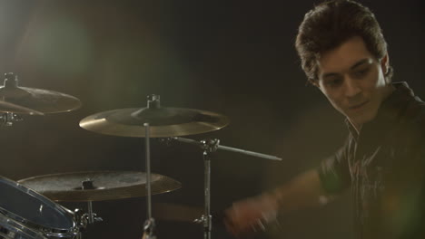 Slow-Motion-Sequence-Of-Drummer-Playing-Drum-Kit