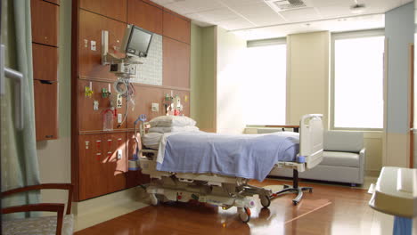 Leeres-Patientenzimmer-In-Einem-Modernen-Krankenhaus,-Aufgenommen-Auf-R3d