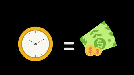 Zeit-Ist-Geld-Konzept,-Zeit-gleiches-Geld-Animation-Mit-Alphakanal.