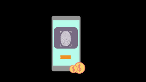 Telefon-Mit-Fingerabdruck-Zum-Bezahlen,-Symbol,-Animationsschleife,-Bewegungsgrafik,-Video,-Transparenter-Hintergrund-Mit-Alphakanal