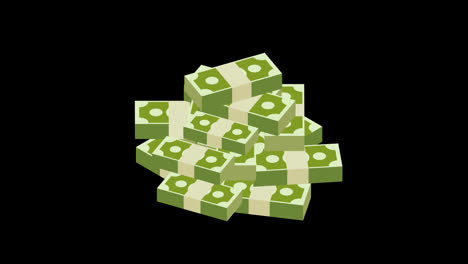 banknotes-stack-pile-of-cash-dollar,-money-finance-loop-animation-with-Alpha-Channel.