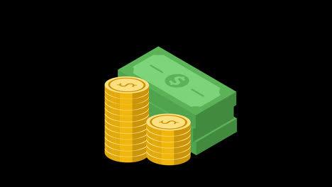dollar-and-coin-pile-icon-with-hand-loop-animation-with-alpha-channel
