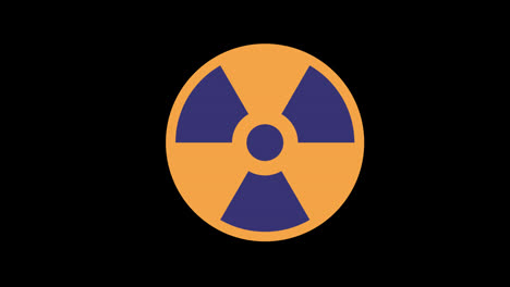 Ein-Gelbes-Und-Blaues-Symbol-Für-Radioaktive-Strahlung,-Konzeptschleifen-Animationsvideo-Mit-Alphakanal
