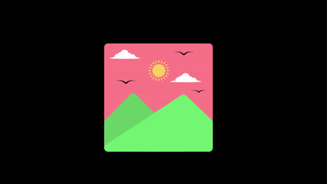 a-picture-of-a-mountain-with-birds-flying-in-the-sky-image-icon-concept-loop-animation-video-with-alpha-channel
