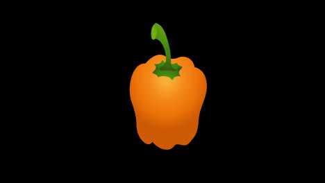 Eine-Orangefarbene-Paprika-Mit-Einem-Grünen-Stielsymbol,-Konzeptschleifen-Animationsvideo-Mit-Alphakanal