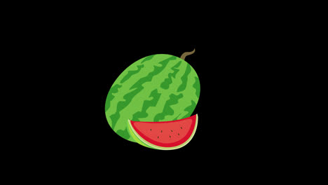 Eine-Scheibe-Wassermelone-Mit-Schwarzen-Samen,-Konzeptanimation-Mit-Alphakanal