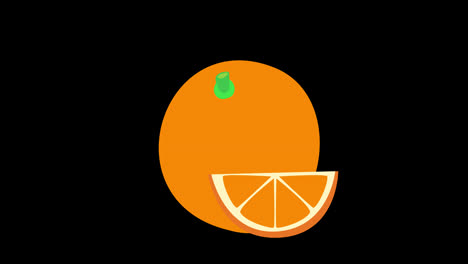 Eine-Orange-Mit-Einem-Grünen-Blatt-Konzeptanimation-Mit-Alphakanal